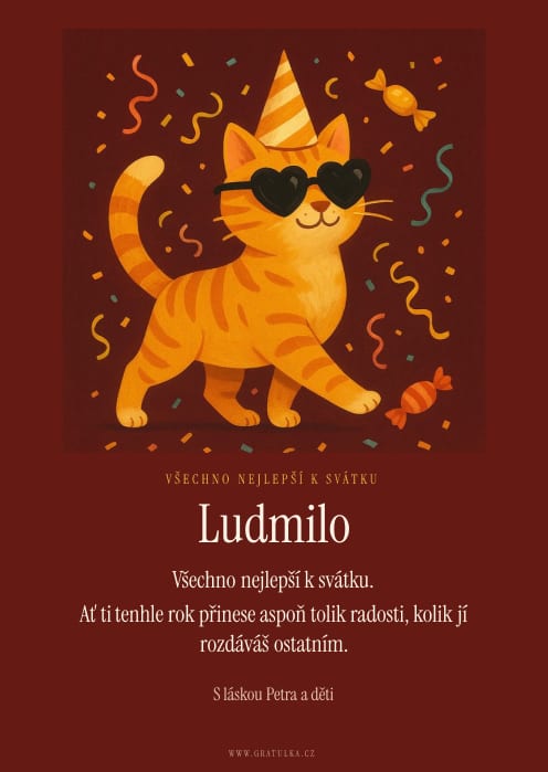 Ukázka přání, šablona Párty kočka
